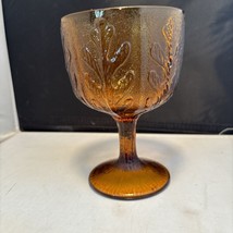 Vintage Amber F.T.D Goblet made In 1975 Stamped With A Leaf Pattern - £3.88 GBP
