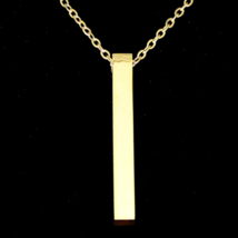 Women Stainless Steel 3D Pillar Bar Vertical 4 Side Gold Plated Pendant Necklace - £7.98 GBP