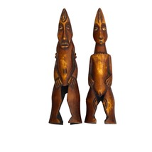 Handcarved Carvings Tribal Teak Wooden Statues Male and Female Figurines Ethnic - £59.95 GBP