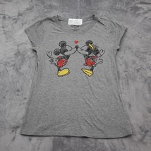 Disney Shirt Womens XL Gray Mickey Mouse Kissing Minnie Short Sleeve Crew Neck T - £15.90 GBP