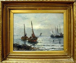 JOHN CHALMERS ca1880 Listed British Impressionist Maritime Oil With Boats - £1,101.11 GBP