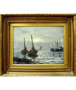 JOHN CHALMERS ca1880 Listed British Impressionist Maritime Oil With Boats - £1,088.44 GBP