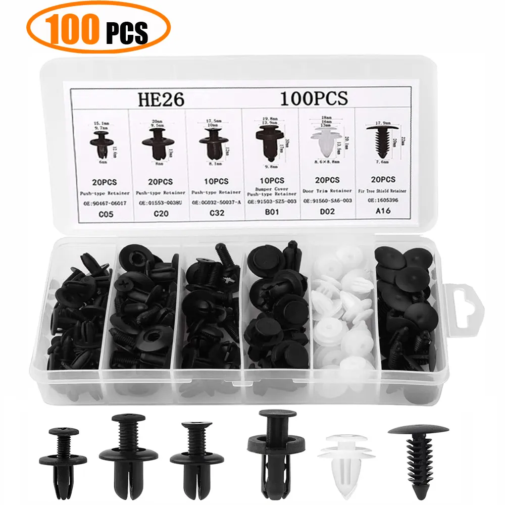 100pcs Trim Panel Retainer Fastener Kit Mixed Auto Plastic Clip Car Body Push - £8.36 GBP+