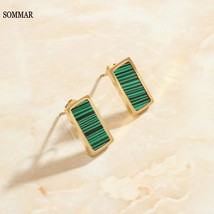 SOMMAR summer style Gold color Gentlewoman stud earrings Retro Square Malachite  - £8.32 GBP