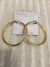 Argento Vivo Sterling Silver Thick Hoop Earrings Gold Color 2.5” New - £66.35 GBP