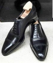 New Men&#39;s handmade black leather formal lace up dress shoes custom made on order - $128.69