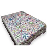 Vtg Multicolor Hexagon Wagon Spring Wheel Quilt Top Hand And Machine Sti... - £104.54 GBP