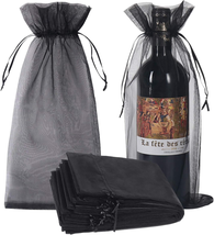 Package 30Pcs Black Organza Wine Bags, Sheer Mesh Bottle Gift Pouches Wi... - £16.51 GBP