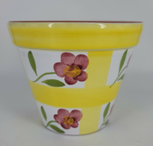 Val Do Sol Pottery Flower Pot/Planter/Utensil Holder 5&quot; Yellow White  Portugal - £15.56 GBP
