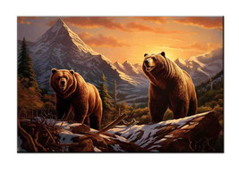 Art Giclee Oil Painting ,Two Brown Bears Printed Canvas - $9.49+