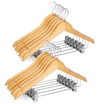 Wooden Hangers With Clips 12 Pack Premium Wooden Coat Hangers For Closet Durable - £37.95 GBP