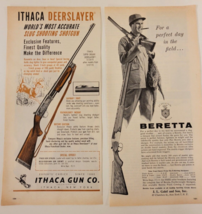 Lot Of 2) Ithaca Deerslayer &amp; Beretta Shotgun Hunting Vintage Print Ad 1961 - £6.75 GBP