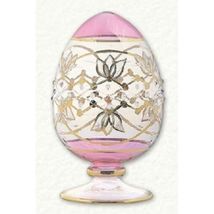Pink Egyptian Glass Decorative Egg with Gold Floral Etched Pattern Egypt... - $49.48
