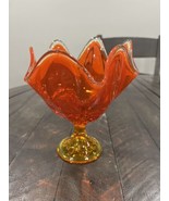 Vintage Viking 6 Petal Persimmon Orange Handkerchief Vase Compote 7” - $67.22 CAD