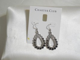 Charter Club 1-3/4&quot; Silver-Tone Stone Teardrop Dangle Drop Earrings R755 - £11.50 GBP