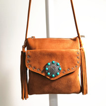 Women Genuine Leather Bohemian Style Flap Handbag Female Boho Chic Gypsy Tribal  - £61.12 GBP