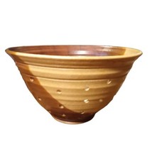 Vtg Studio B Pottery Colander Strainer Fruit Bowl Handmade Shades of Bro... - $22.88