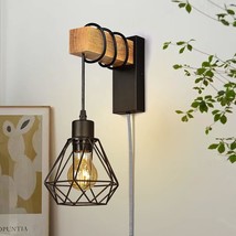 Modern Plug In Wire Wood Cage Wall Lamp Industrial Rustic Lift Pipe - Retro Pend - £47.83 GBP