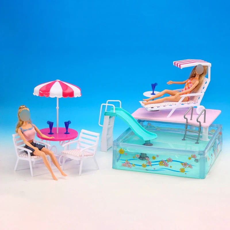 Doll accessories For barbie doll toys pool swimming furniture umbrella beach - £38.66 GBP
