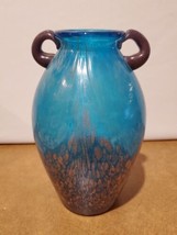 Dale Tiffany Favrile Art Glass Amphora Teal Blue Vase Gold Copper Aventurine 8&quot; - £39.51 GBP
