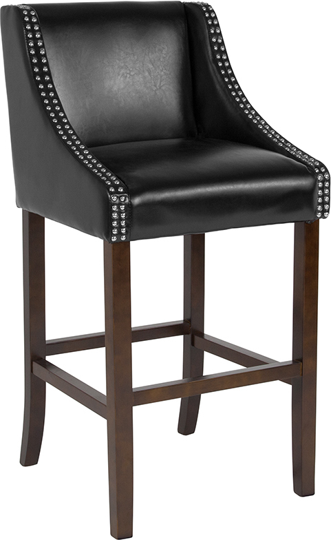 30" Black Leather/Wood Stool CH-182020-30-BK-GG