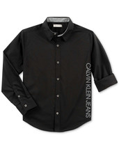 Calvin Klein Big Kid Boys New Icon Cotton Shirt,Black,Small Petite - $29.70
