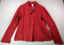 Garnet Hill Cardigan Sweater Womens Large Red Long Sleeve Collared Button Front - £32.51 GBP