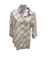 Chico's No-Iron Effortless Womens 2 12 Large Blue Stripe Top 3/4 Sleeve ... - $21.84