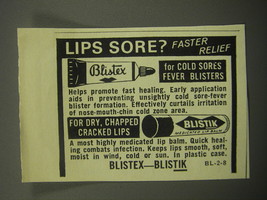 1968 Blistex and Blistik Lip Balm Ad - Lips sore? Faster relief - $18.49