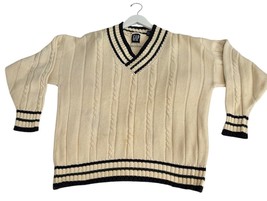 Vintage GAP Sweater Adult XL Cream Ivory Cable Knit Wool Tennis Preppy V... - $66.47