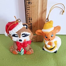 Raccoon and Mouse Christmas Ornaments Plastic Very Good Cond.   - $5.93