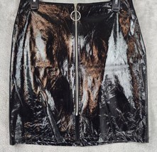 Forever 21 Skirt Womens Large Black Distress Retro Punk Y2K Full Front Zip Mini - £30.06 GBP