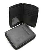 Bifold Black Genuine Leather &quot;Passport&quot; Zip Around Large Wallet with Car... - $19.79
