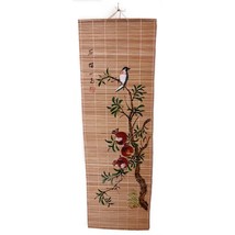 Vintage Bamboo Scroll Painted Bird Floral Flowers Wall Hanging 36x12&quot; - £14.77 GBP