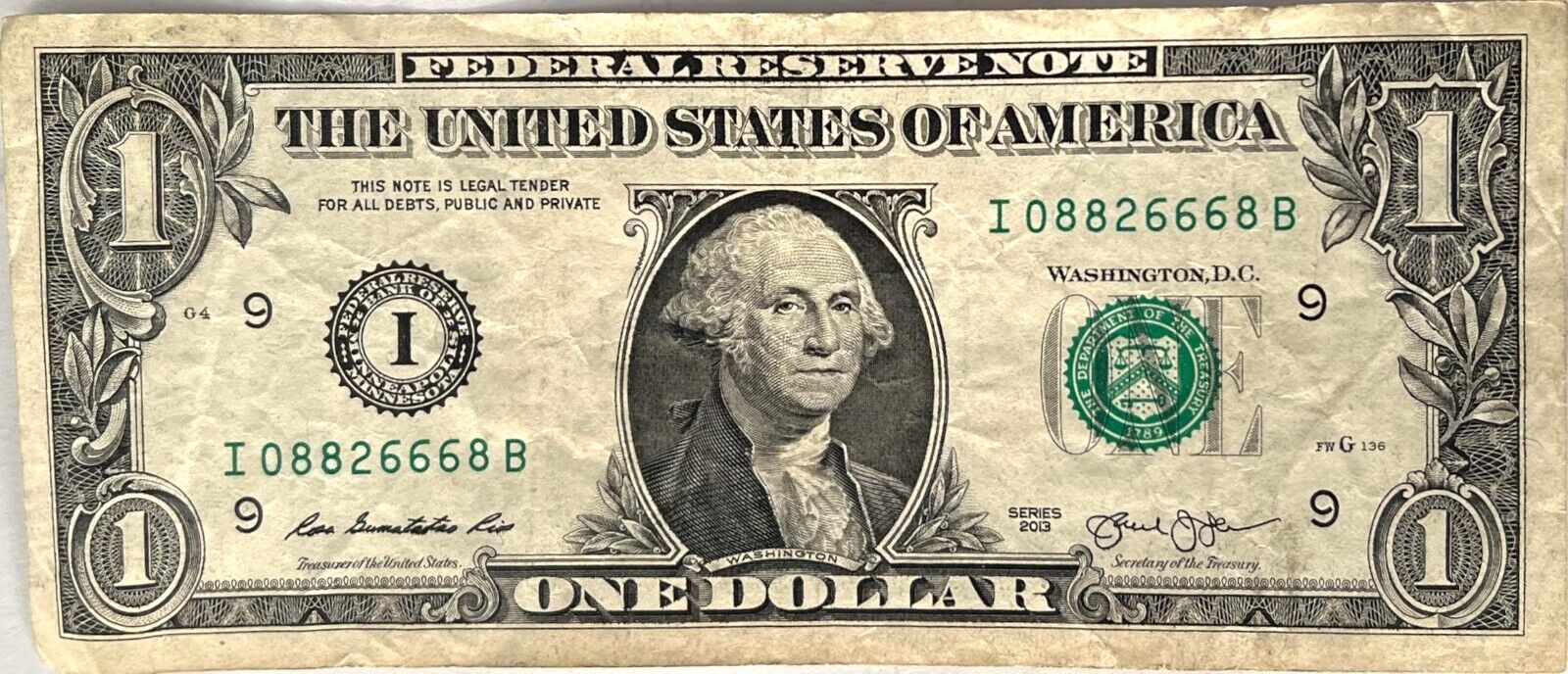 Primary image for $1 One Dollar Bill 08826668, Evil number of the beast Satan Lucifer 666
