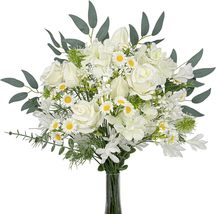 VioletEverGarden 55 Pcs Artificial Flower Bouquet 17 Inch White Silk Fake - £10.95 GBP