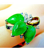 Earth mined Jadeite Jade Antique Diamond Ring Art Deco Solid 14k Gold St... - $3,605.25