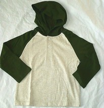 Garanimals Boys Long Sleeve Jersey Raglan Hoodie Shirt Size 2T Green &amp; Oatmeal - £8.08 GBP