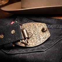 GEORGIA Genuine Stingray Skin Western Belt Black image 7