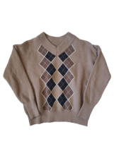 Womens Argyle Sweater Pullover Long Sleeve V-Neck Brown Small - $8.05