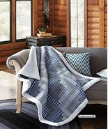 BLUE GRAY MONTANA CABIN PATCHWORK QUILTED SHERPA SOFT THROW BLANKET 50x6... - £31.41 GBP