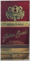 Matchbook Cover John Ernst Milwaukee&#39;s Oldest Restaurant  Milwaukee WI Wisconsin - $7.87