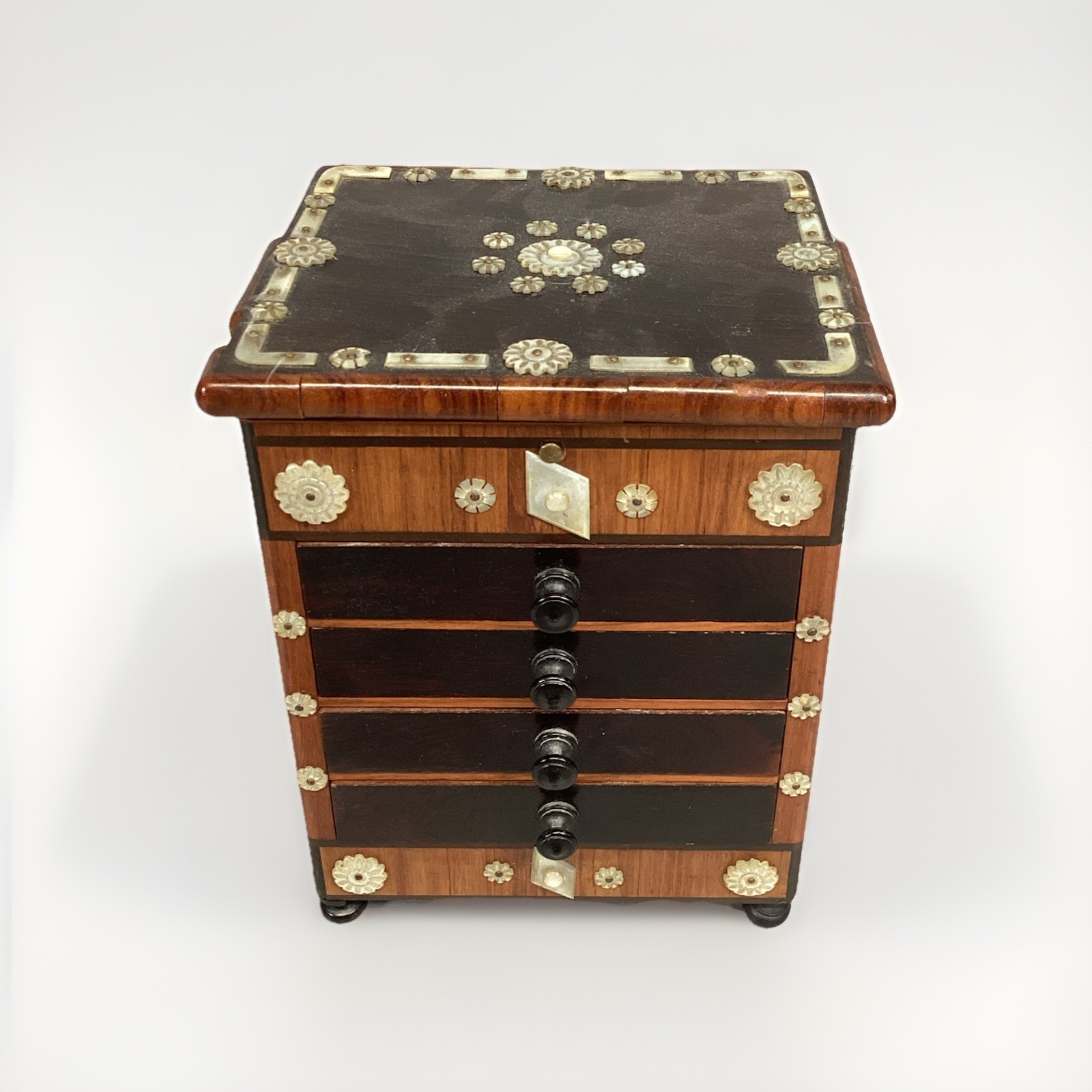 Vintage Rosewood Jewelry Chest With Inlaid Mother Of Pearl Accents - 7.5”H - $24.74