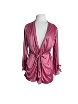 Pink Womens Bed Jacket Size Small Long Sleeve Lace Ribbon Waist Tie Poly... - $18.81