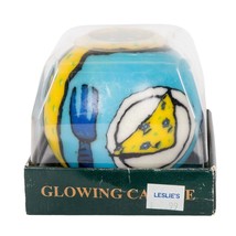 Stonia Co Glowing Candle VTG New Blue Yellow Pizza Dinner Place Round Teenager - £10.17 GBP