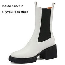 High Heel Chelsea Boots Woman Real Leather Mid-Calf Boots Platform Thick Heel Ro - £117.21 GBP