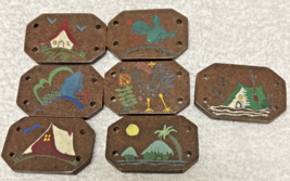 7 Vintage Hand Painted Houses Cactus Palm Tree Wood 4 Hole Buttons Beads - $16.34