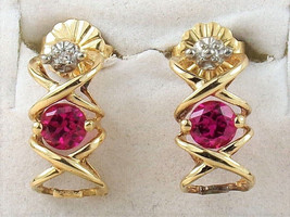 1.40Ct Round Cut CZ Pink Ruby Stud Earring 14K Yellow Gold Plated-925 Silver - £90.19 GBP
