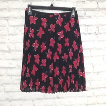 Hillard &amp; Hanson Skirt Womens XS Black Red Floral Pleated Crinkle Pull On - £12.98 GBP