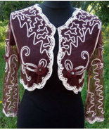 Brown Bolero Jacket for Women Net Shrug Embroidered Short Evening Matado... - $20.86